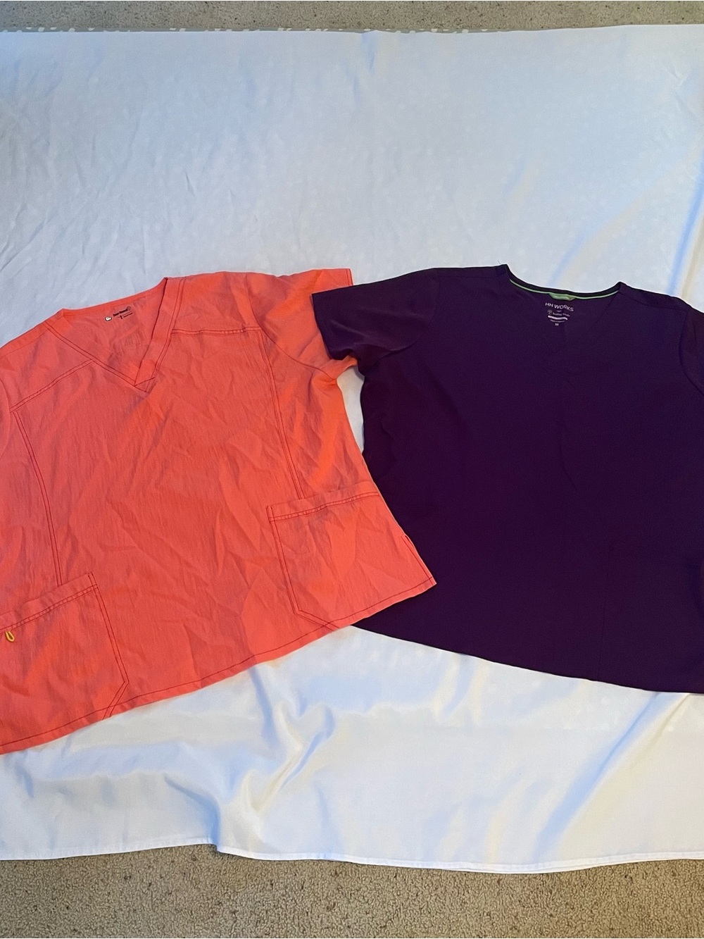 HH Works and Four-Stretch4 Short-Sleeve Scrub Tops Orange & Deep Purple, Size 3X